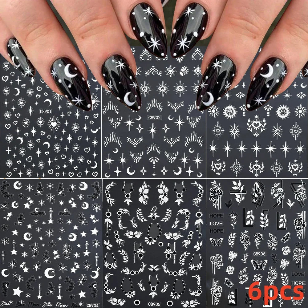 5/8Pcs 3D Hawaiian Flowers Nail Art Stickers Summer Decors with Tropical Leaves Slider Vibrant Pink & White Flowers for Parties* (ONLINE ORDER ONLY)