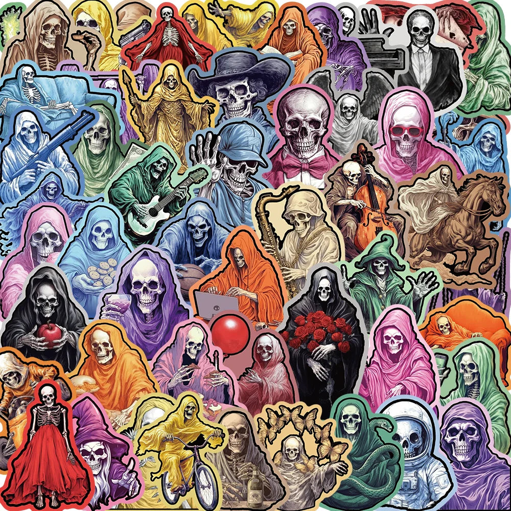 55pcs Cool Cartoon Skull Waterproof Stickers Skateboard Car Phone Laptop Luggage Motorcycle Bike Decoration Sticker Decals (ONLINE ORDER ONLY)