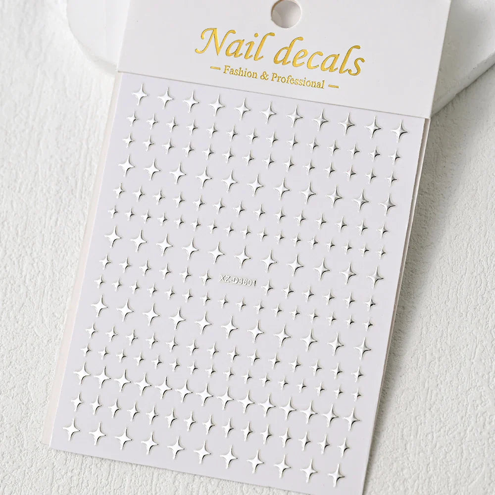 1Sheet Laser Star Nail Stickers 3D Metallic Mirror Gold/Silver Irregular Star Manicure Decals Y2K Self Adhesive Nails Decoration (ONLINE ORDER ONLY)