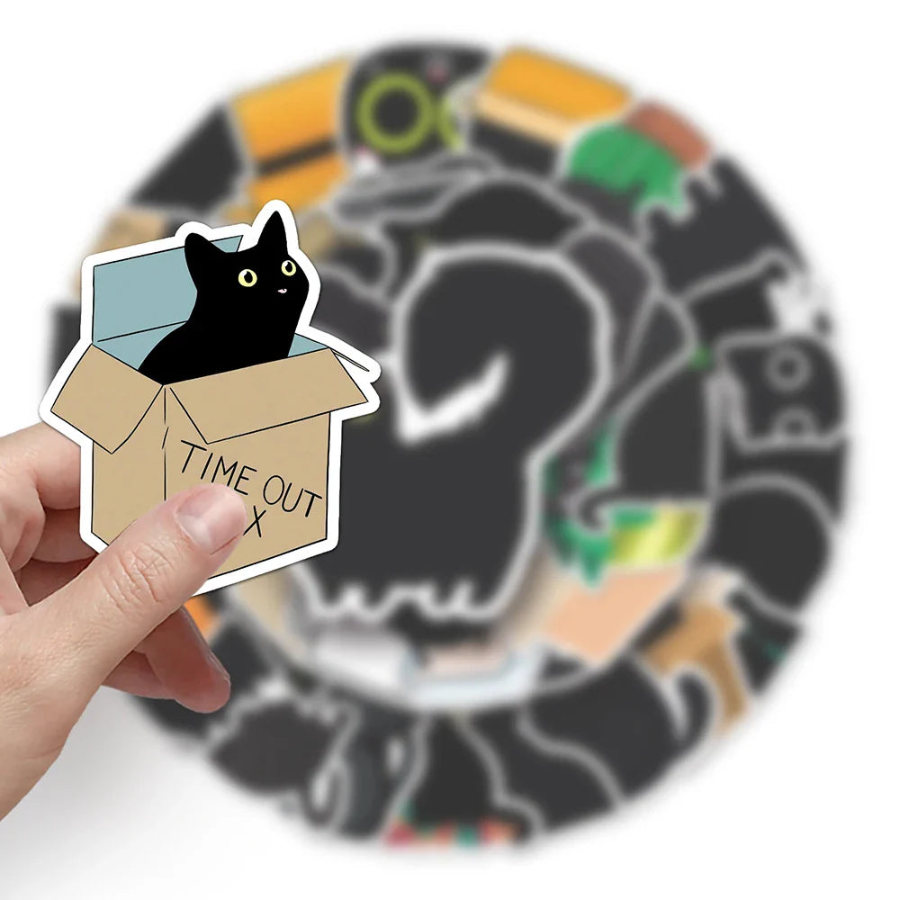 10/30/50PCS Cartoon Black Cat Stickers Cute Decals Phone Notebook Fridge Phone Laptop Luggage Suitcase Decoration Kids DIY Toy (ONLINE ORDER ONLY)