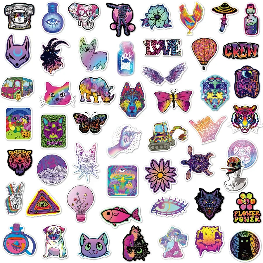 120 PCS Cartoon Psychedelic Stickers for Laptop Skateboard Motorcycles Bike Cars Fridge Waterproof Trippy Stickers for Kid (ONLINE ORDER ONLY)