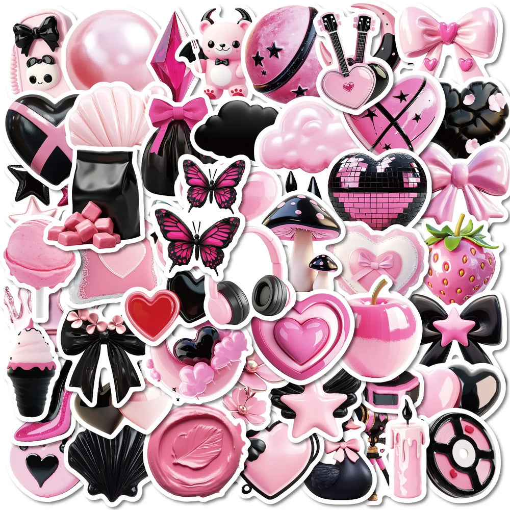 50Pcs Black & Pink Graffiti Stickers for Helmet, Desktop, Wall Decoration (Online Order Only)