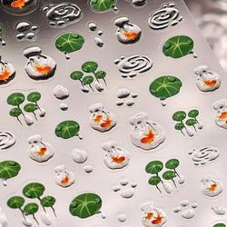 Lotus Flower Leaf Goldfish Ripple Wavelet Water Droplet Lotus Pond Brocaded Carp Self Adhesive Nail Art Stickers Manicure Decals (Online Order Only)