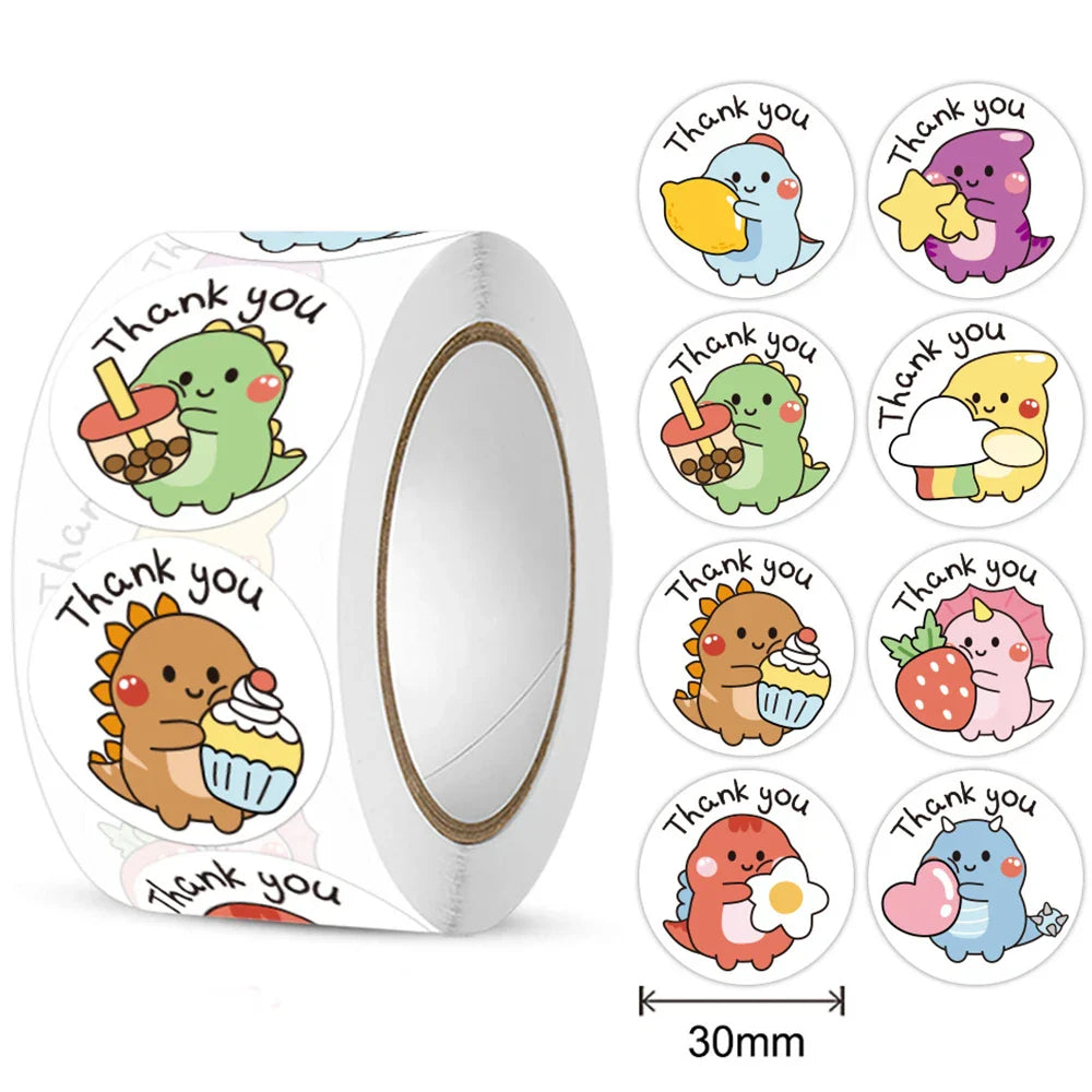 50-300pcs 1 Inch Thank You Stickers Cartoon Dinosaur Labels for Packaging Baking Labels Gifts Seal Decor Children's Stickers (Online Order Only)
