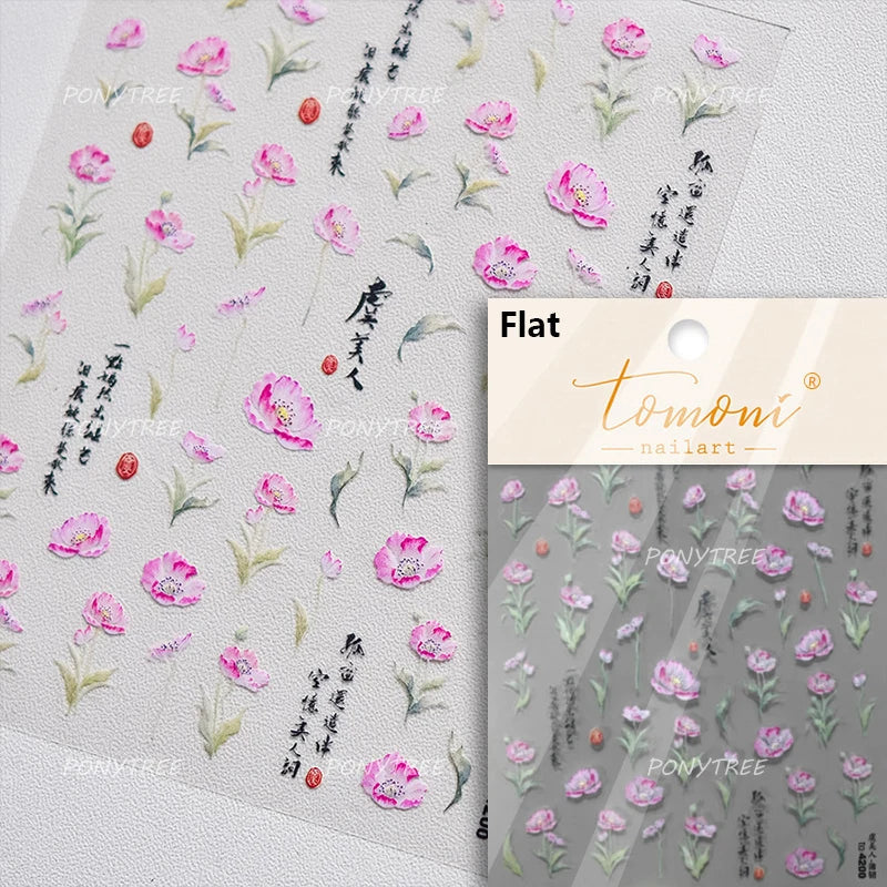 Vibrant and Lively Pullulate Purple Blue Snow Orchid Flower Garden Springtime Adhesive Nail Art Sticker Chic 3D Manicure Decals (Online Order Only)
