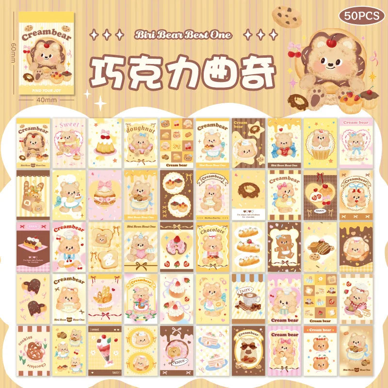 50piece/book Retro Cute Cream Bear Sticker for Phone Camera Journal Postcard DIY Kawaii Decoration Sticker Gift (ONLINE ORDER ONLY)