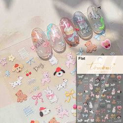 Cream Wind Cat Rabbit Kitten Bunny Bowknot Flower Butterfly Cake Cherry Tulip 5D Self Adhesive Nail Art Stickers Manicure Decals (Online Order Only)
