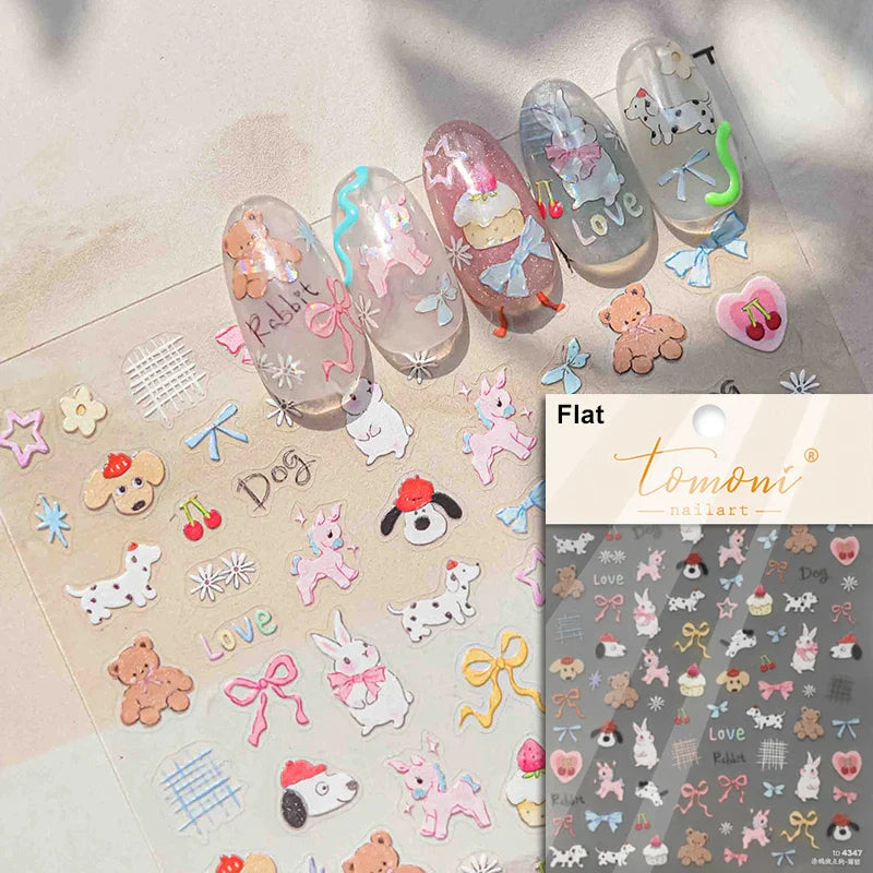 Lovely Pink Red Cherry Fruit Love Heart Star Lucky Letter Bowknot Romantic Adhesive Nail Art Stickers Rhinestone Manicure Decals (Online Order Only)