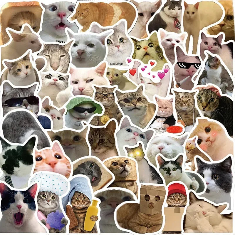 10/30/50PCS Kawaii Cat Mood PVC Graffiti Sticker Sticky Aesthetic Decorative Scrapbook DIY Child Phone Stationery Supply for Kid (Online Order Only)