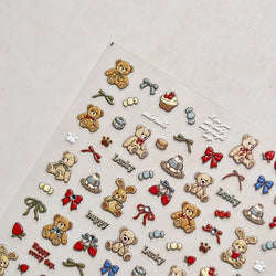 Charm Retro Bear Candy Cake Bowknot Rabbit Bunny Strawberry Footprint Muffin 3D Adhesive Nail Art Stickers Chic Manicure Decals (ONLINE ORDER ONLY)