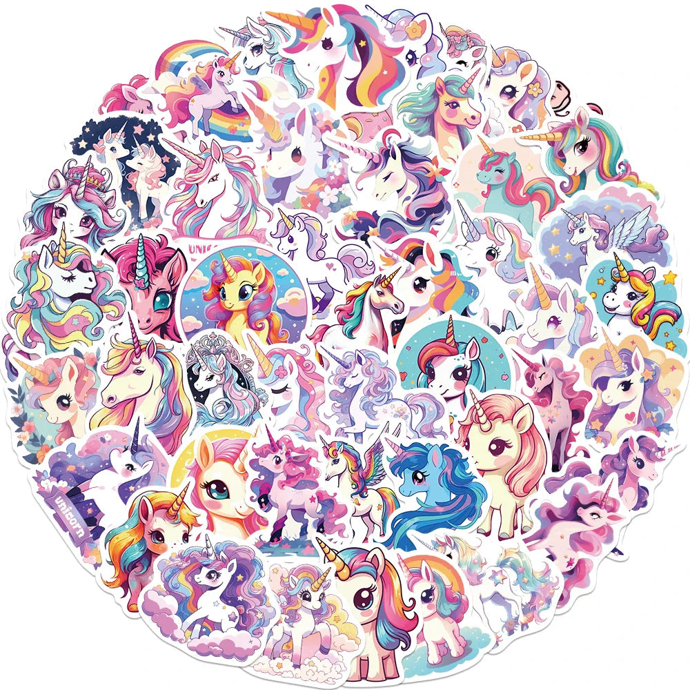 50pcs Cartoon Cute Rainbow Unicorn Stickers Pack for Scrapbooking Laptop Travel Luggage Laptop Wall Car Decoration Decal (ONLINE ORDER ONLY)
