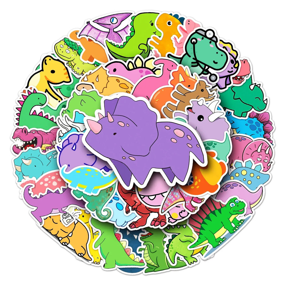 50Pcs Dinosaur Cartoon Waterproof Vinyl Stickers for Skateboard Snowboard (Online Order Only)