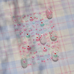 Colored Shiny Jelly Claw Paw Pudding Dessert Cherry Bowknot Cake Bow Tie Drink Food Love Heart Nail Art Sticker Manicure Decal (ONLINE ORDER ONLY)