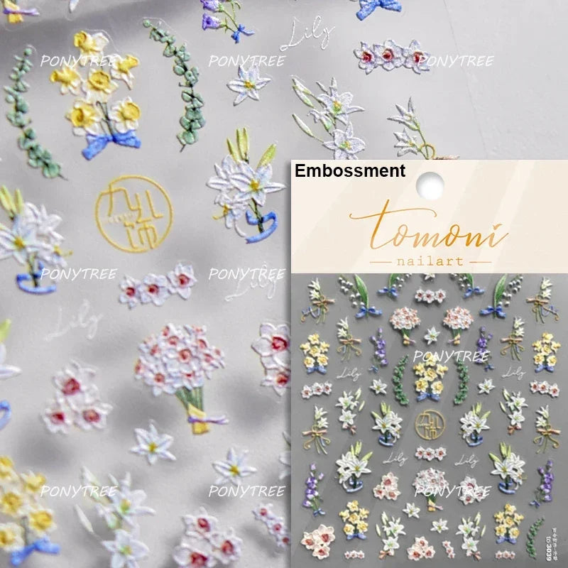 Chic Wild Flower Oil Painting Small Variegated Daisy Peach Blossom Lavender Petal Adhesive Nail Art Stickers Manicure Decals (Online Order Only)
