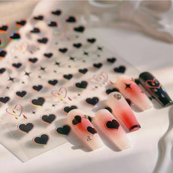 Black Punk Star Heart Laser Stroke Dark Wind Sexy Water Droplet Delicate Adhesive Nail Art Decorations Stickers Manicure Decals (ONLINE ORDER ONLY)