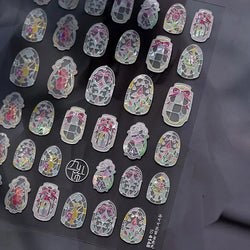 Retro Shiny Glazed Rococo Flower Window Dreamy Butterfly Geometric Frame Stamp Embossed Reliefs Nail Art Stickers Manicure Decal (Online Order Only)