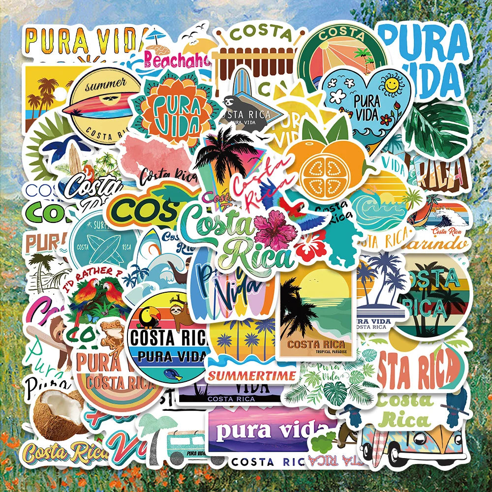 50PCS Costa Rica Travel Stickers Pura Vida Decals for Laptop, Skateboard, Guitar (Online Order Only)