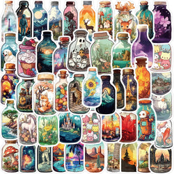 10/30/50PCS INS Style Bottle World Cartoon Stickers Aesthetic Decal Luggage Skateboard Cute Graffiti Girl Gradient Sticker Toys (ONLINE ORDER ONLY)