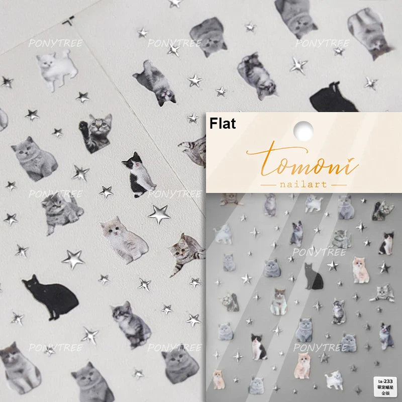 Lovely Cartoon Halo Dyeing Cat Bowkbot Paw Kitten Star Love Charming Self Adhesive Nail Art Sticker Cute Animals Manicure Decal (ONLINE ORDER ONLY)