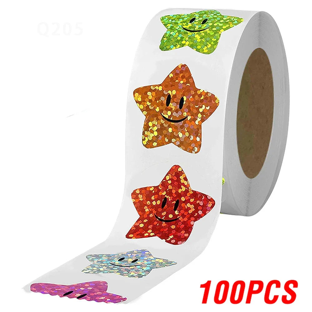 100-500pcs Holographic Star Reward Stickers Corlorful Adhesive Star Stickers Reward Chart Decorative Toy Gifts Sticker Labels (ONLINE ORDER ONLY)