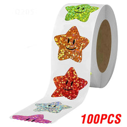 100-500pcs Holographic Star Reward Stickers Corlorful Adhesive Star Stickers Reward Chart Decorative Toy Gifts Sticker Labels (ONLINE ORDER ONLY)