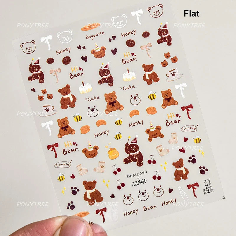 Charm Retro Bear Candy Cake Bowknot Rabbit Bunny Strawberry Footprint Muffin 3D Adhesive Nail Art Stickers Chic Manicure Decals (ONLINE ORDER ONLY)