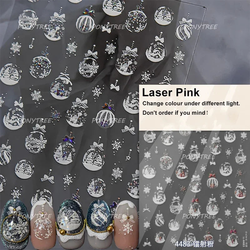 Crystal Ball Santa Claus Snowman Bowknot Red Christmas Tree Bell Socks Self Adhesive Nail Art Stickers Snowflake Manicure Decals (ONLINE ORDER ONLY)