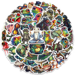 50pcs Funny Colorful Cartoon Trippy Frogs Stickers Vinyl Laptop Phone Decals Guitar Luggage Diary Car Waterproof Graffiti (ONLINE ORDER ONLY)