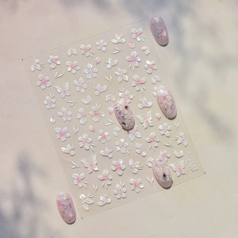 Embossed Flower Pink Butterfly Lucky Peach Blossom Chic Spring Petal 5D Soft Relief Adhesive Nail Art Stickers Manicure Decals (Online Order Only)
