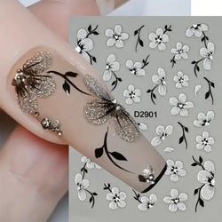 1pcs 5D Floral Nail Art Stickers Acrylic Flowers Decals with Glitter Self-Adhesive Elegant Silver Black Blossoms Theme Nail Art* (ONLINE ORDER ONLY)