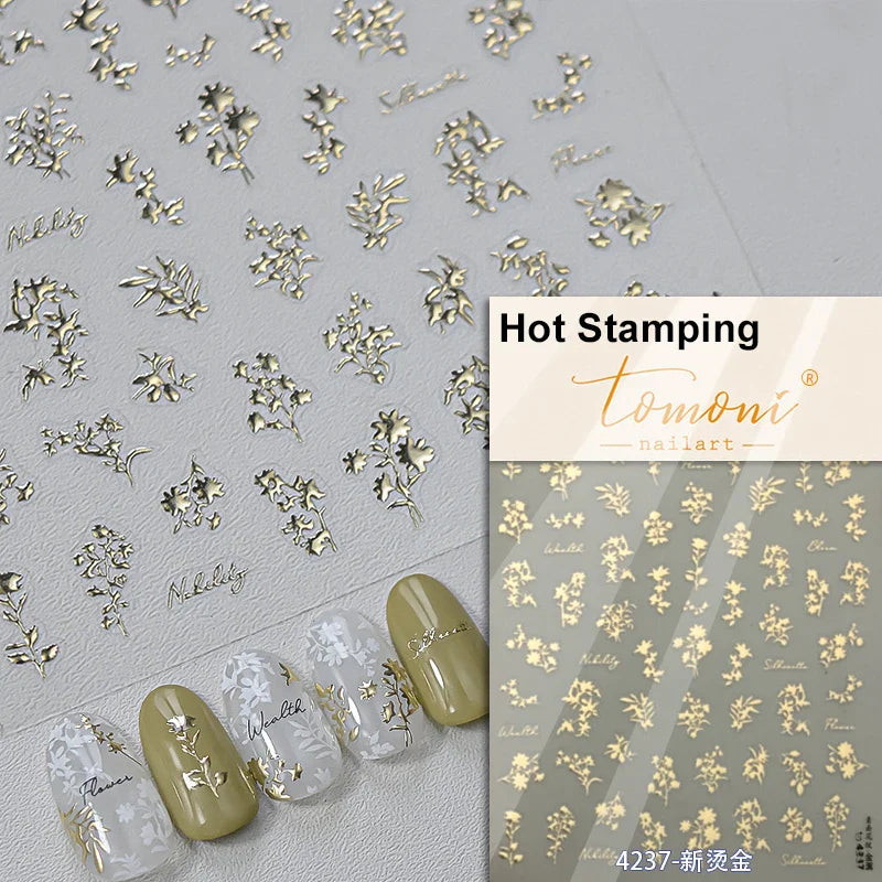 Dried Flowers Rose Butterfly Love Heart Golden Stroke Flying Crane Silver Adhesive Nail Art Stickers Rhinestone Manicure Decals (ONLINE ORDER ONLY)
