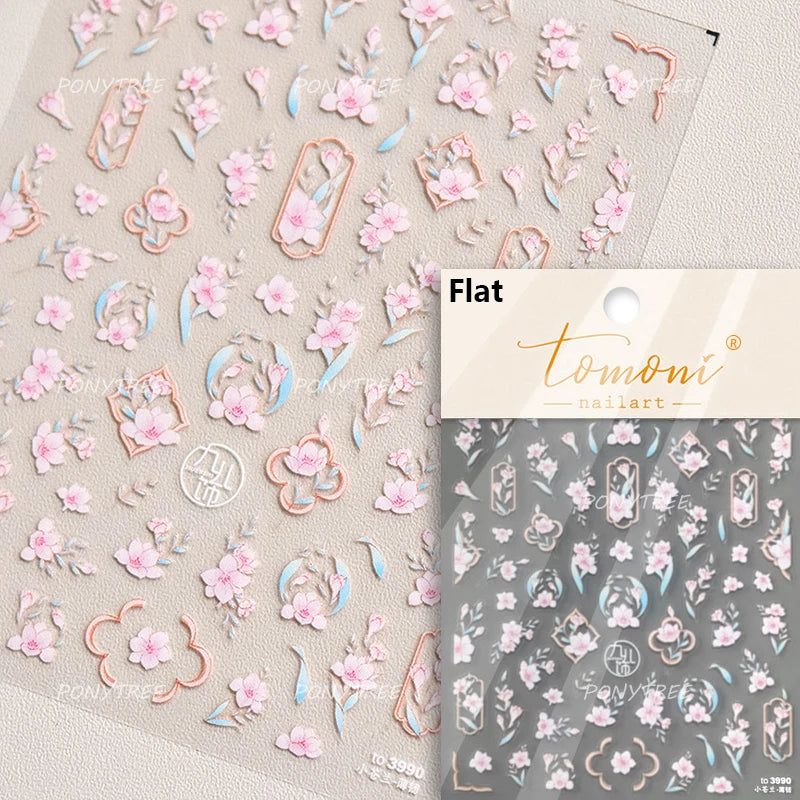 Romantic Cherry Blossom Sakura Flower Petal Leaf Self Adhesive Nail Art Stickers Rhinestone Shiny Flat Petalage Manicure Decals (ONLINE ORDER ONLY)
