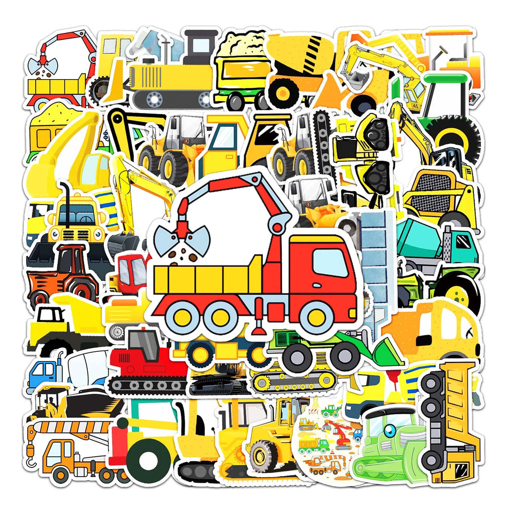50Pcs Engineering Vehicle Cartoon Waterproof Vinyl Stickers (Online Order Only)