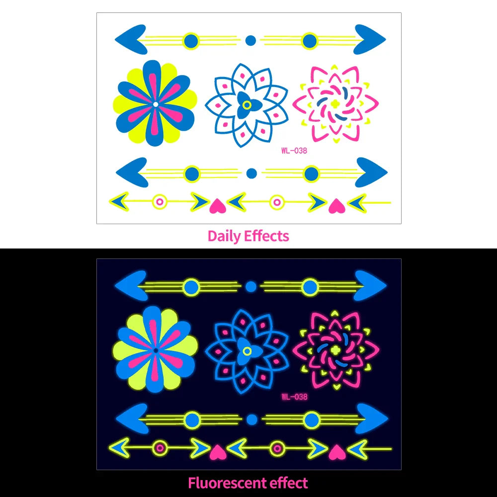 1pc Bohemia Fluorescent Sticker Luminous Temporary Tattoos Stickers UV Glow Fluorescent Tattoo Waterproof For Body Art Decals *& (Online Order Only)