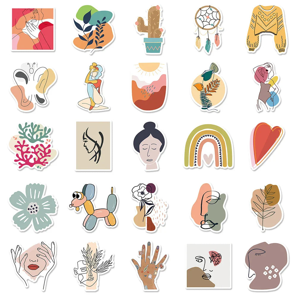 10/30/50PCS Funny Bohemian Cartoon Stickers For Kids Aesthetic Decals Decoration For Skateboard Laptop Helmet Phone DIY Toy Kid (ONLINE ORDER ONLY)