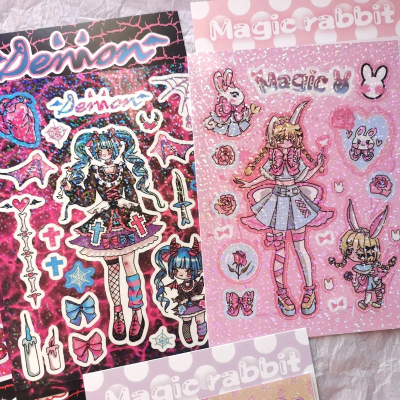New Ins Cute Devil Bunny Girl Stickers Diary Scrapbooking DIY Album Decoration Sticker Aesthetic Personalized Kawaii Stationery (ONLINE ORDER ONLY)