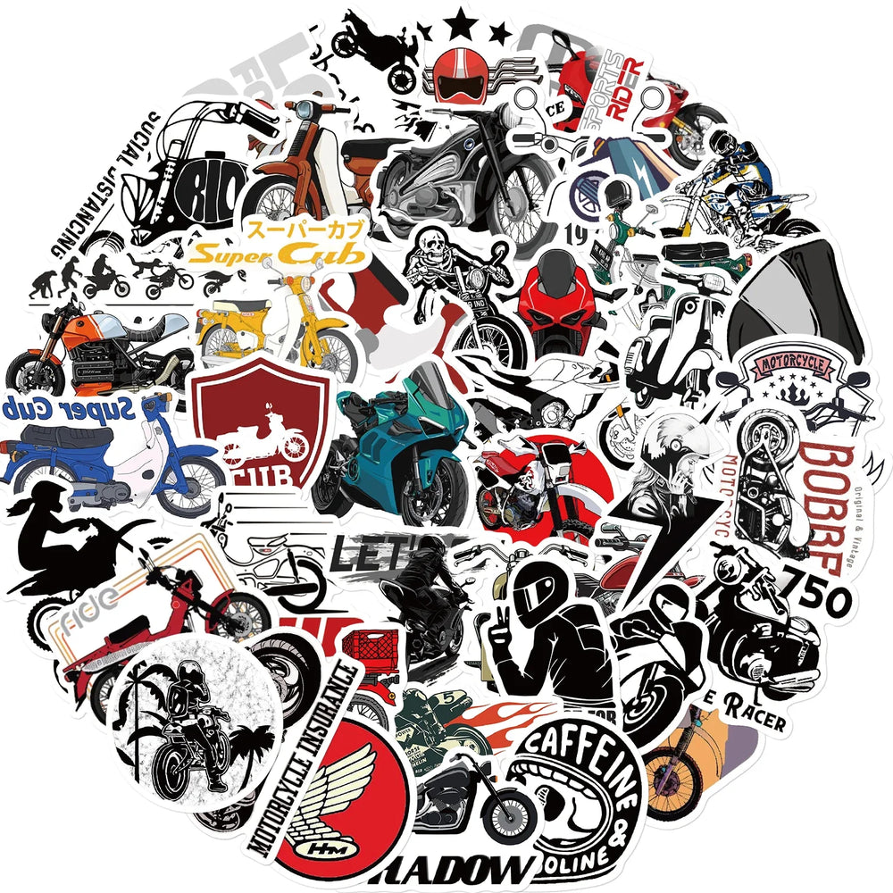 50PCS Motorcycle Sticker Retro Decorative For Guitar Skateboard Computer Harley Motorbike Personalized Graffiti Stickers Pack (ONLINE ORDER ONLY)