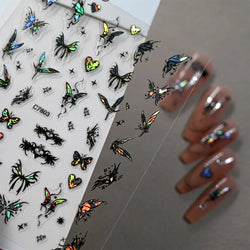 1pcs Butterfly Floral Nail Art Stickers Magic Shell Light Laser Black/White Nail Decoration Butterfly Slider Manicure Ornaments* (Online Order Only)