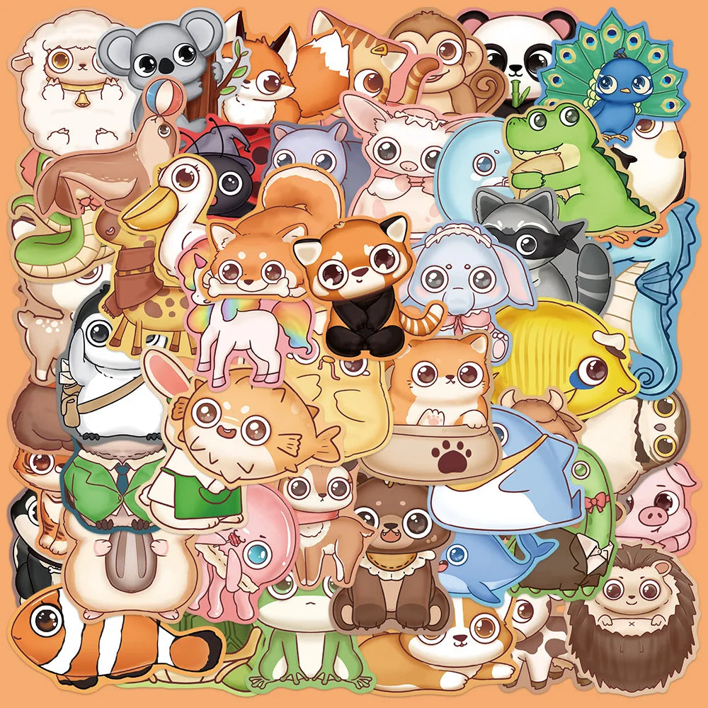 50pcs Large Eyed Animal Graffiti Stickers for Helmet, Wall, DIY Decoration Wholesale (Online Order Only)