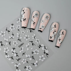 1pcs 5D Floral Nail Art Stickers Acrylic Flowers Decals with Glitter Self-Adhesive Elegant Silver Black Blossoms Theme Nail Art* (ONLINE ORDER ONLY)