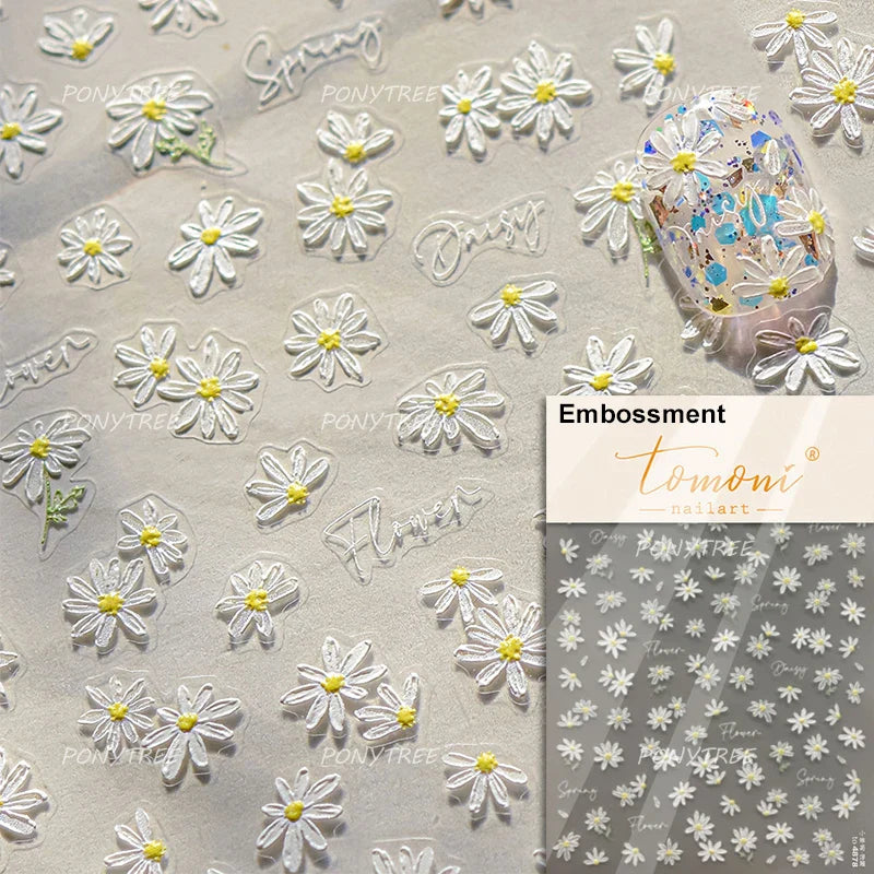 White Flower Colourful Butterfly Pearl Petal Beautiful Garden Charming Plant 5D Self Adhesive Nail Art Stickers Manicure Decals (ONLINE ORDER ONLY)