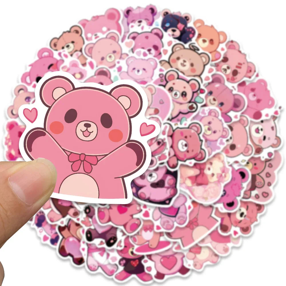 50pcs Cute Cartoon Love Heart Bear Stickers Kids Toy Vinyl Laptop Decals Luggage Phone Diary Guitar Car Waterproof Graffiti (ONLINE ORDER ONLY)
