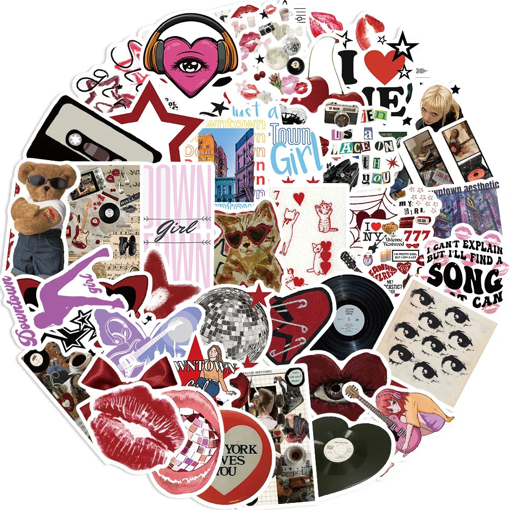 50PCS Downtown Y2K Girls Graffiti Stickers Decals DIY Decoration Notebook Skateboard Guitar Phone Bike Waterproof Kids Toy﻿ (ONLINE ORDER ONLY)