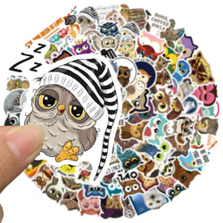 50/100pcs Cute Cartoon Animals Owl Stickers Kids Toy Waterproof Graffiti For Laptop Water Bottle Phone Bicycle Car Decals (ONLINE ORDER ONLY)