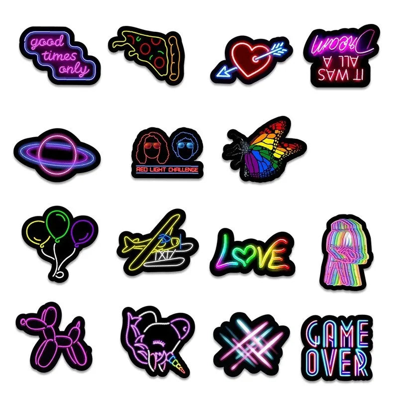 50 Pcs Funny Designer Bike Stickers Neon Decals Bicycle Frame Stickers Fashion Cycle Travel Accessories (ONLINE ORDER ONLY)