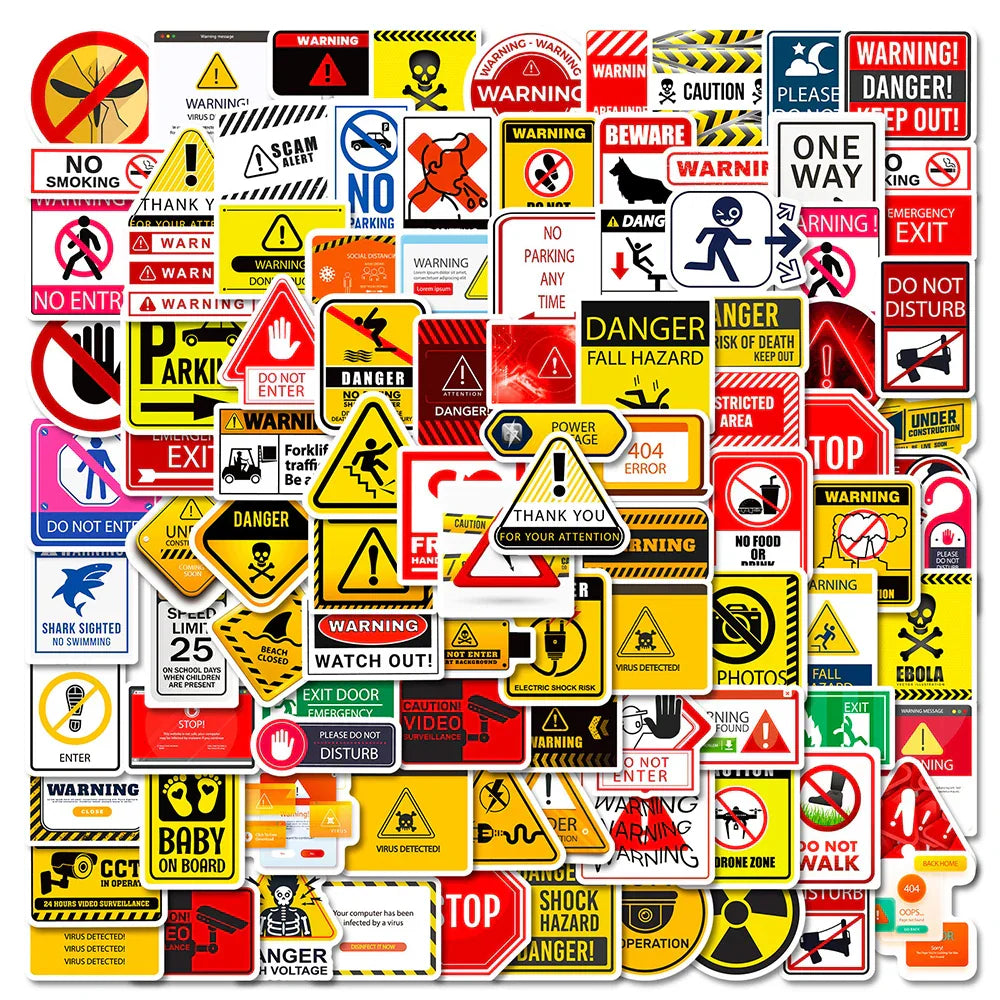 Cool Cartoon Warning Stickers Decals for Skateboard Laptop Motorcycle Anime Waterproof 10/30/50/100pcs (ONLINE ORDER ONLY)