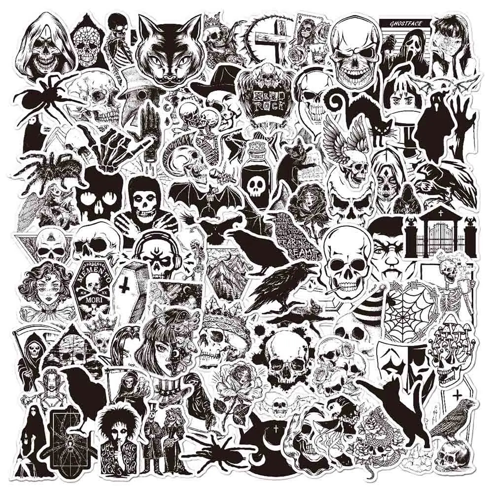 10/30/50/100pcs Punk Black and White Devil Gothic Horror Waterproof Sticker Decal Skateboard Car Laptop Bike Graffiti Stickers (ONLINE ORDER ONLY)