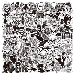 10/30/50/100pcs Punk Black and White Devil Gothic Horror Waterproof Sticker Decal Skateboard Car Laptop Bike Graffiti Stickers (ONLINE ORDER ONLY)