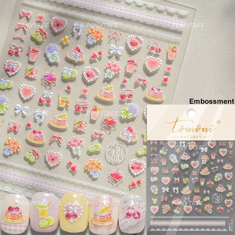 Colored Shiny Jelly Claw Paw Pudding Dessert Cherry Bowknot Cake Bow Tie Drink Food Love Heart Nail Art Sticker Manicure Decal (ONLINE ORDER ONLY)