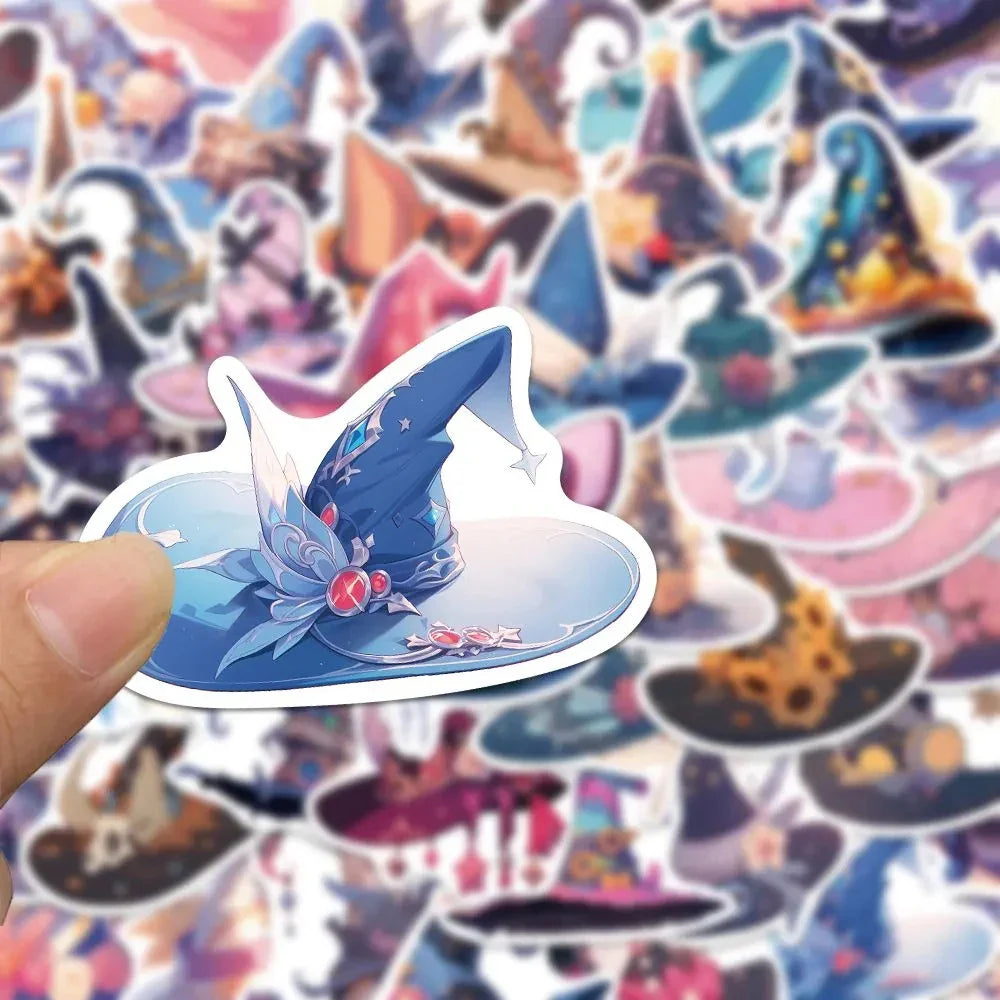 10/30/50pcs Cartoon Magic Witch Hat Cute Stickers Aesthetic Decals DIY Fridge Laptop Phone Suitcase Decoration Sticker Kids Toys (ONLINE ORDER ONLY)
